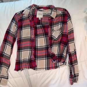 Cropped red, black, and white flannel